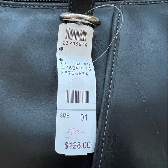 NWT Talbots Genuine Leather Black Zip Top Shoulder Purse Tote - Picture 8 of 11